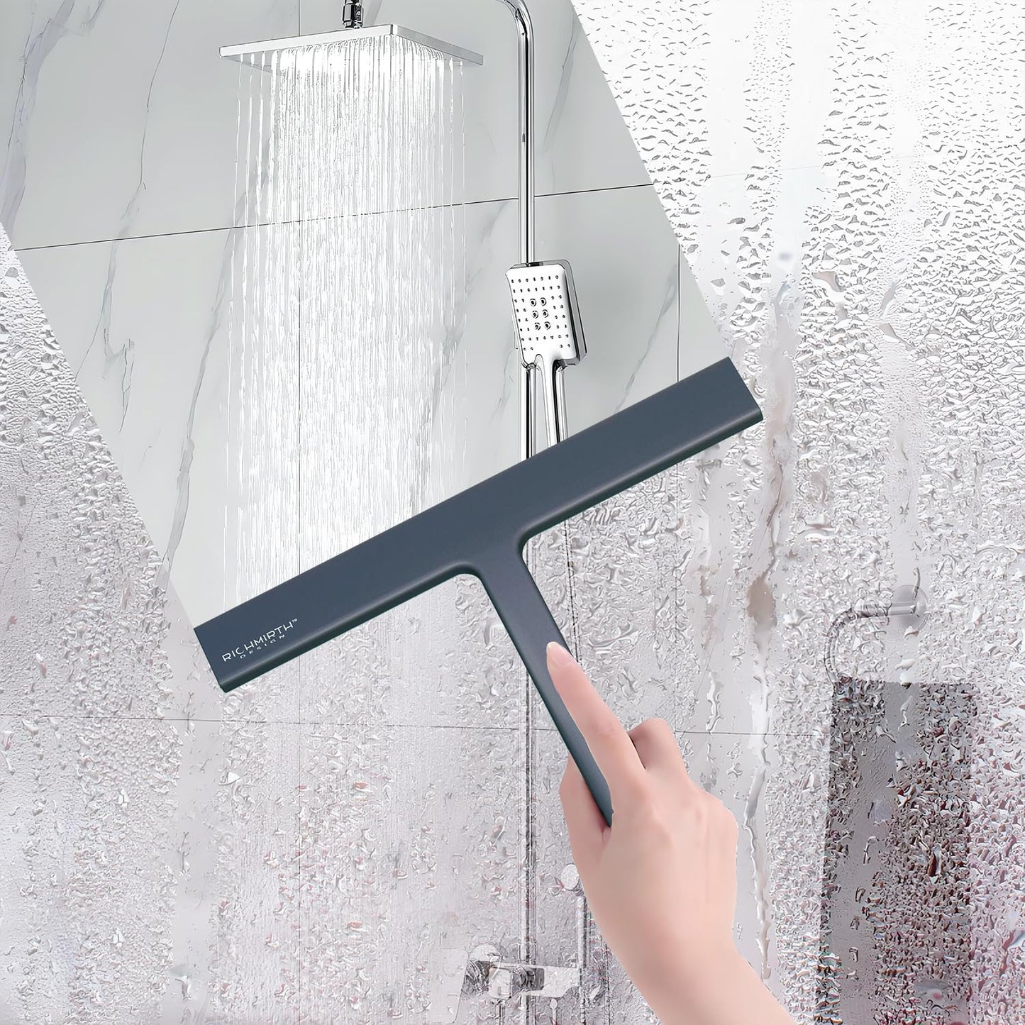 Shower Squeegee for Glass Doors, RICHMIRTH 11" Inch Width Silicone Rubber Blade Squeegee Window Cleaner Tool Squeegee for Shower Glass Doors Bathroom