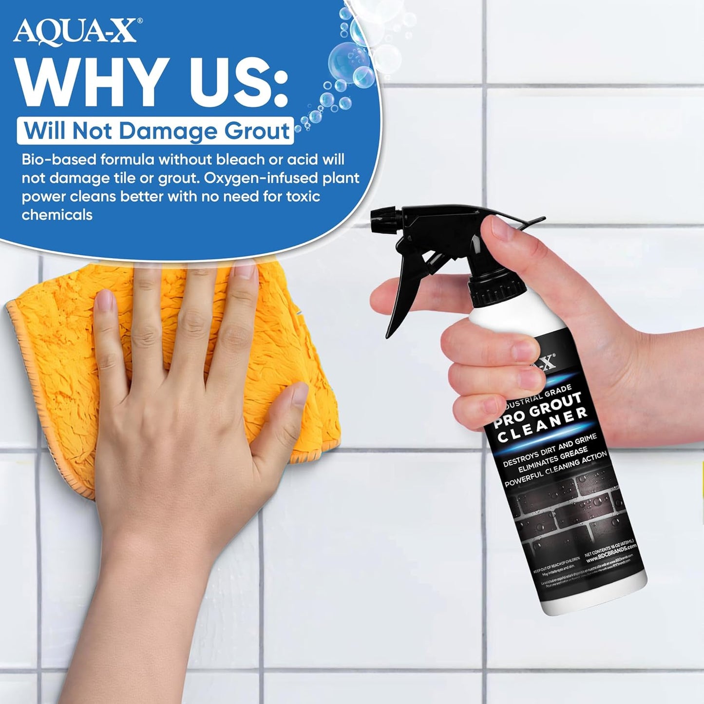 AQUA-X Grout Cleaner 16oz - Heavy Duty Tile & Grout Stain Remover for Floors, Showers & Bathrooms - Deep Cleaning Formula for Bright, White, & Sealed Grout - Non-Toxic, Easy Scrub