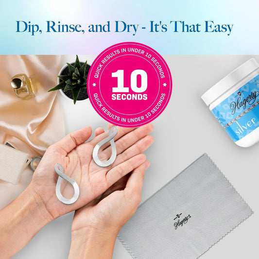 Hagerty Silver Cleaner and Tarnish Remover for Silver Jewelry, Dipping Basket Included-Kosher Certified, Made in The USA, 7 fl. oz.