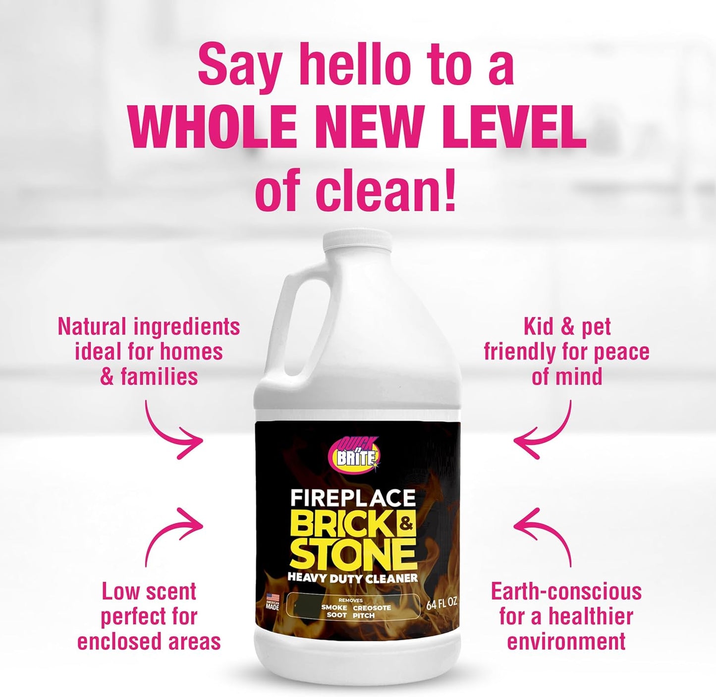 Quick 'n Brite Fireplace Gel Cleaner for Brick, Stone, Rock, Tile, and Marble, Nonabrasive Fireplace Cleaner, Made in the USA, 16 oz