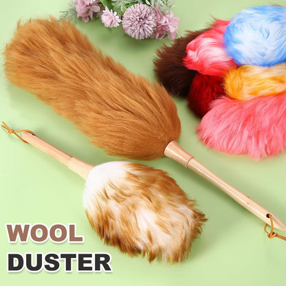 uxcell Wool Duster, 14.2" Natural Feather Cleaner Household Cleaning Duster with Solid Wooden Handle for Cleaning Fans Window Blinds Shelves Furniture, Pink