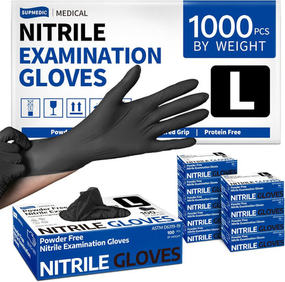 Supmedic Medical Soft Max™ Nitrile Exam Gloves, 1000Pcs Latex-Free Powder-Free Food Safe Clean Cooking Disposable Glove Black