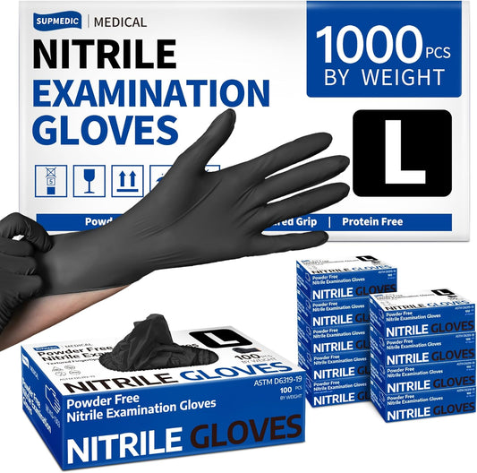 Supmedic Medical Soft Max™ Nitrile Exam Gloves, 1000Pcs Latex-Free Powder-Free Food Safe Clean Cooking Disposable Glove Black