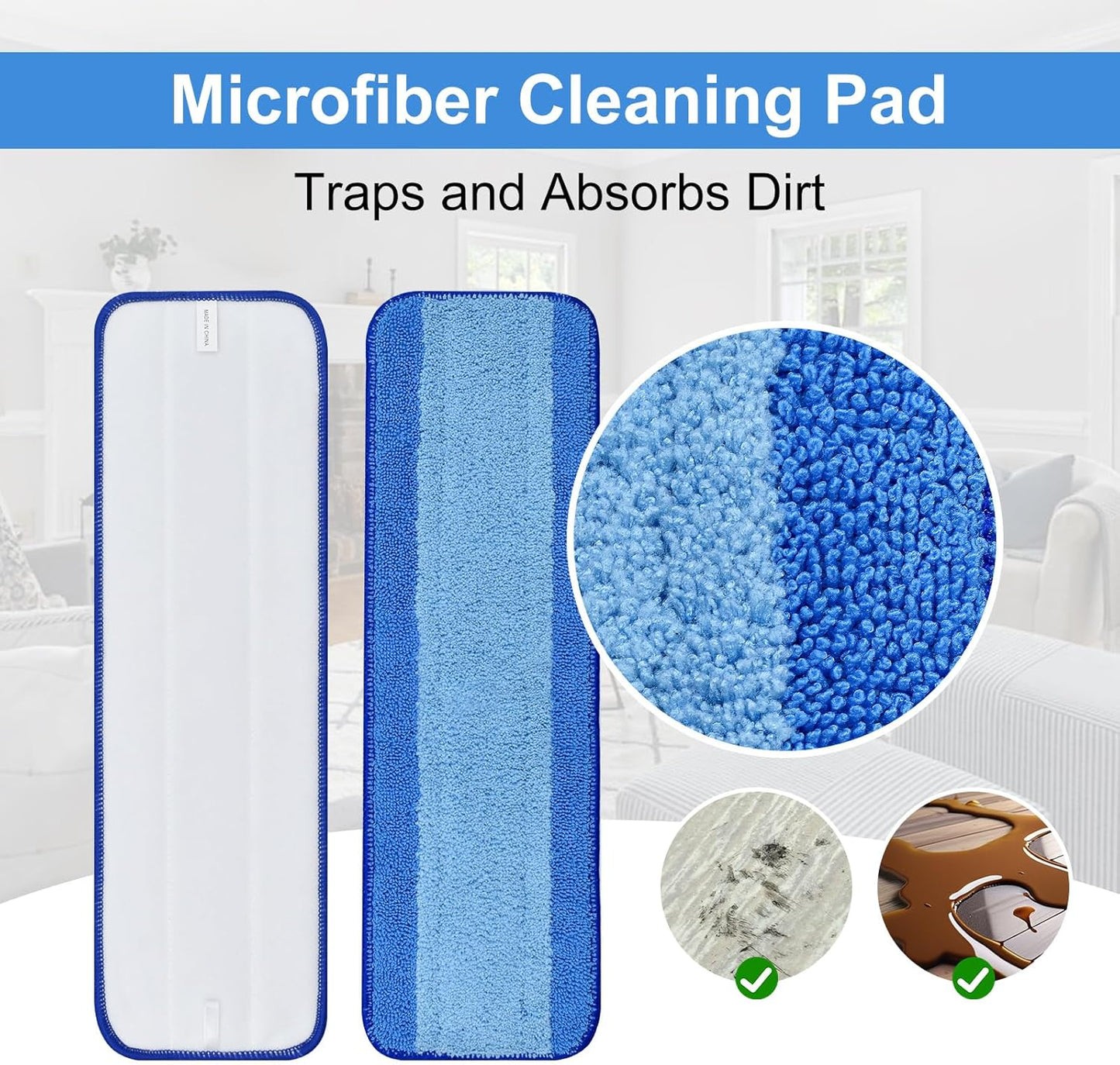 8 Pack Microfiber Cleaning Pad for Bona Mop Hardwood & Hard Surface Floors Dry and Wet Floor Cleaning - Includes 4 Microfiber Cleaning Pad, 2 Deep Clean Pads and 2 Dusting Pad - Dual Zone Cleaning