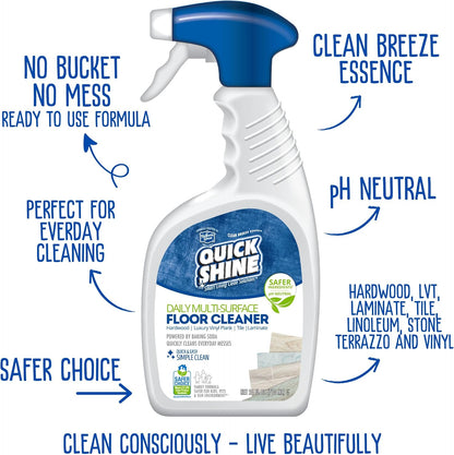 Quick Shine Multi Surface Floor Cleaner 64oz, Ready to Use-Streak Free-No Rinse, Use on Hardwood, Laminate, Luxury Vinyl Plank & Stone, Use in Spray Mops & Vac Mops, Safer Choice Cleaner