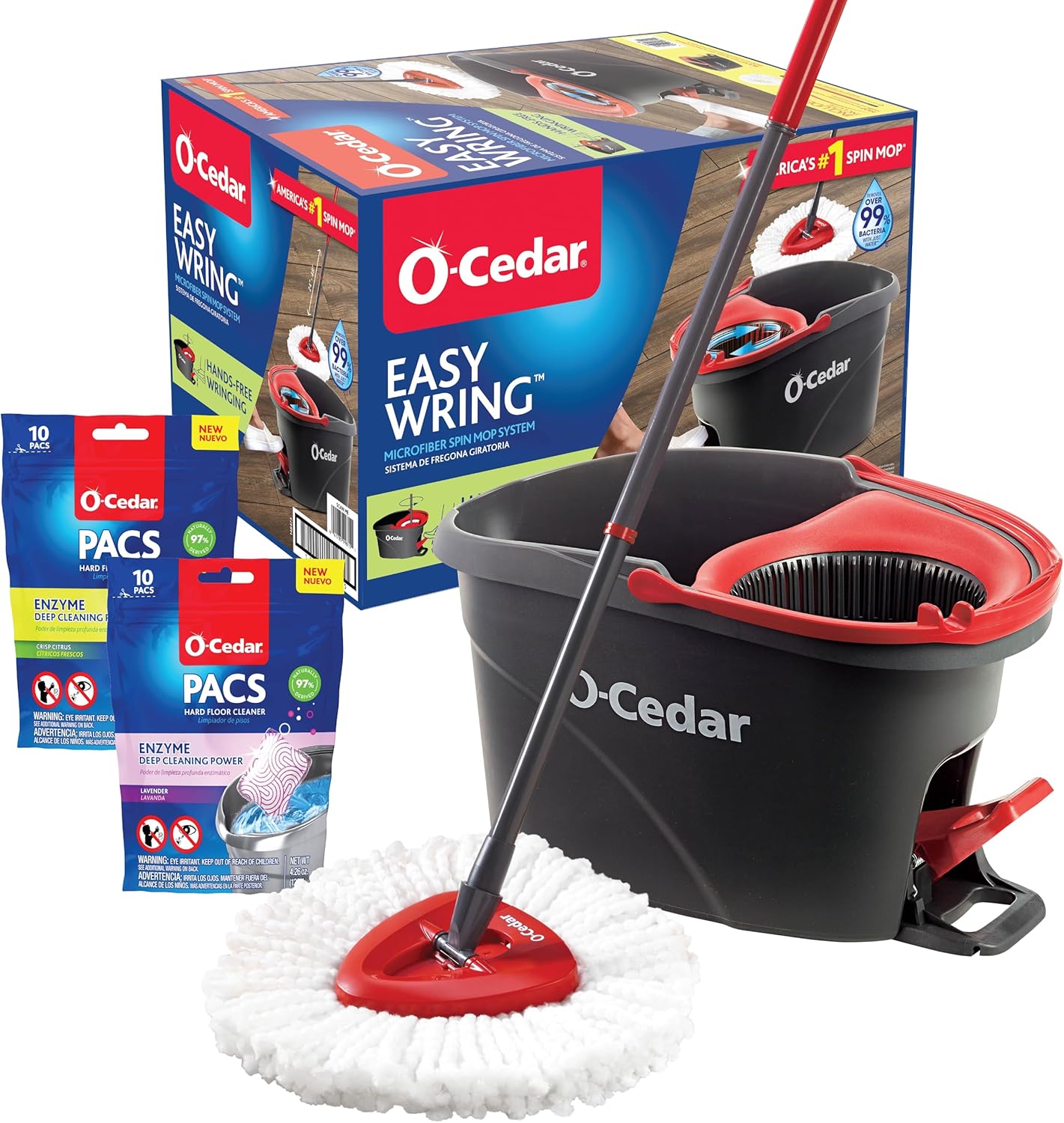 O-Cedar EasyWring Microfiber Spin Mop and Bucket Cleaning System + Citrus and Lavender Pacs (Variety Pack)