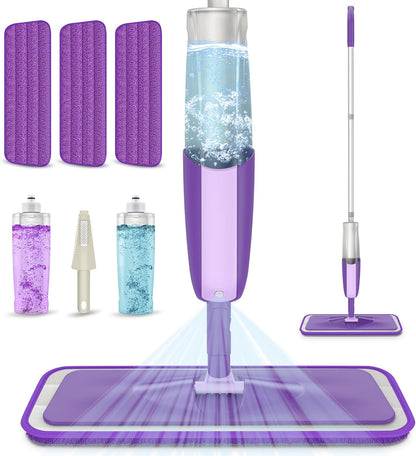 Spray Wet Mops for Hardwood Floor Cleaning: MEXERRIS Floor Mop with 5 Washable Pads for Swiffer Powermop & 2 Refillable Bottles - Home Commercial Dust Dry Mops for Wood Laminate Vinyl Tiles Ceramic