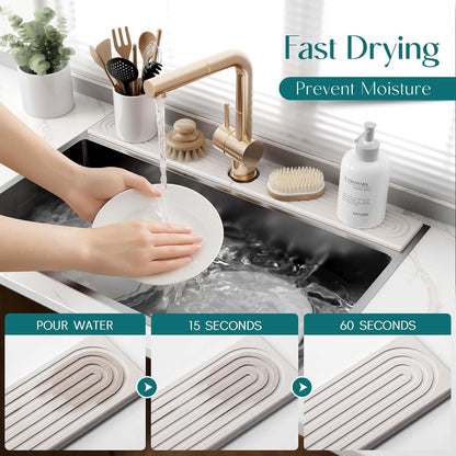 Eormoe Faucet Mat for Kitchen Sink – Diatomite Stone Drying Mat & Sink Protectors, Prevent Moisture – Sink Splash Guard Water-Absorbing Stone Tray for Bathroom Counter (Light Grey, 23.6" x 3.9")