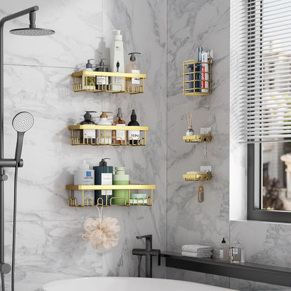 Veken Shower Caddy 6-Pack, Advanced Rustproof Design, No Drilling Adhesive Shelves, Rack with Soap Holder, Large Capacity Bathroom Organizers and Storage, Wall-Mounted, Gifts for Women Mom