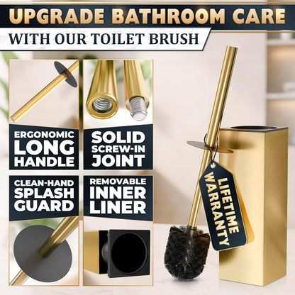 Stylish Stainless Steel Toilet Brush and Holder Set - Silver Toilet Bowl Brush and Holder with Splash Cover, Sturdy Bristles, Corrosion & Scratch Resistant - Elegant Design, Effective Deep Cleaning