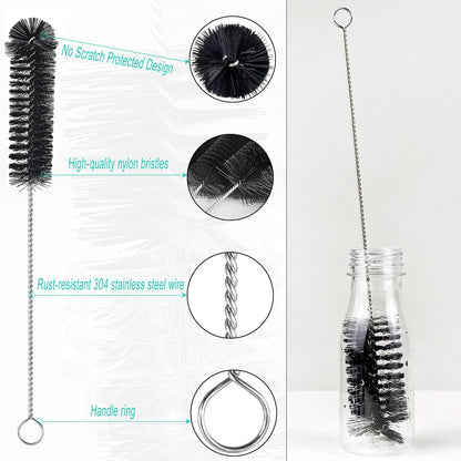 6 Pcs Straw Cleaner Brush Set, 12 Inch Long Pipe Tube Bottle Brushes for Narrow Neck Bottles, Hummingbird Feeders, Coffee Maker, Glass Cups - Includes Detachable Keyring