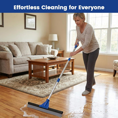 Floor Squeegee for Concrete Floor, 18'' Rubber Wiper Squeegee Broom with 60" Long Handle, Commercial Scrubber Mop for Bathroom Kitchen Pool Glass