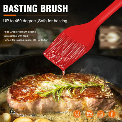 Walfos Silicone Basting Pastry Brush, Heat Resistant Pastry Brush Set, Strong Steel Core and One-Pieces Design, Perfect for BBQ Grill Baking Kitchen Cooking, BPA Free and Dishwasher Safe, 2 Pcs (Blue)