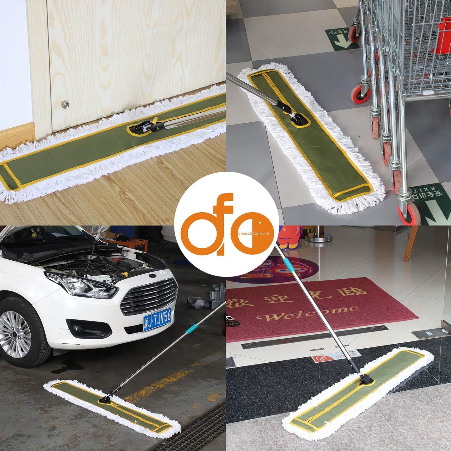 OFO 36inch Industrial Commercial Dust Mop 2 Sets //Heavy Duty Dust Mop // 63inch Length Stainless Steel Handle //Easily Clean Large Area Factory,Shopping Mall,Garage