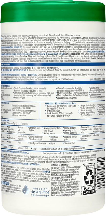 Clorox Healthcare Hydrogen Peroxide Cleaner Disinfectant Wipes, 12" x 11", Bucket, 185 Count (Package May Vary)