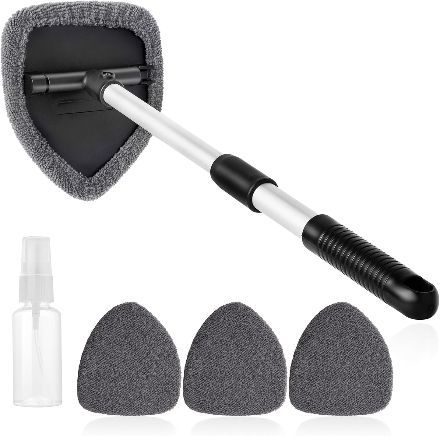 Qydipclin 11pcs Windshield Cleaner Tool, Car Window Cleaning Wash Kit with 6 Reusable Microfiber Pads 2 Spray Bottles and Extendable Handles Auto Glass Wiper Kit, Blue
