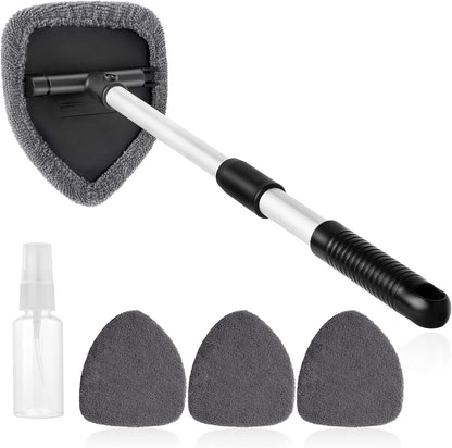 Qydipclin 11pcs Windshield Cleaner Tool, Car Window Cleaning Wash Kit with 6 Reusable Microfiber Pads 2 Spray Bottles and Extendable Handles Auto Glass Wiper Kit, Blue