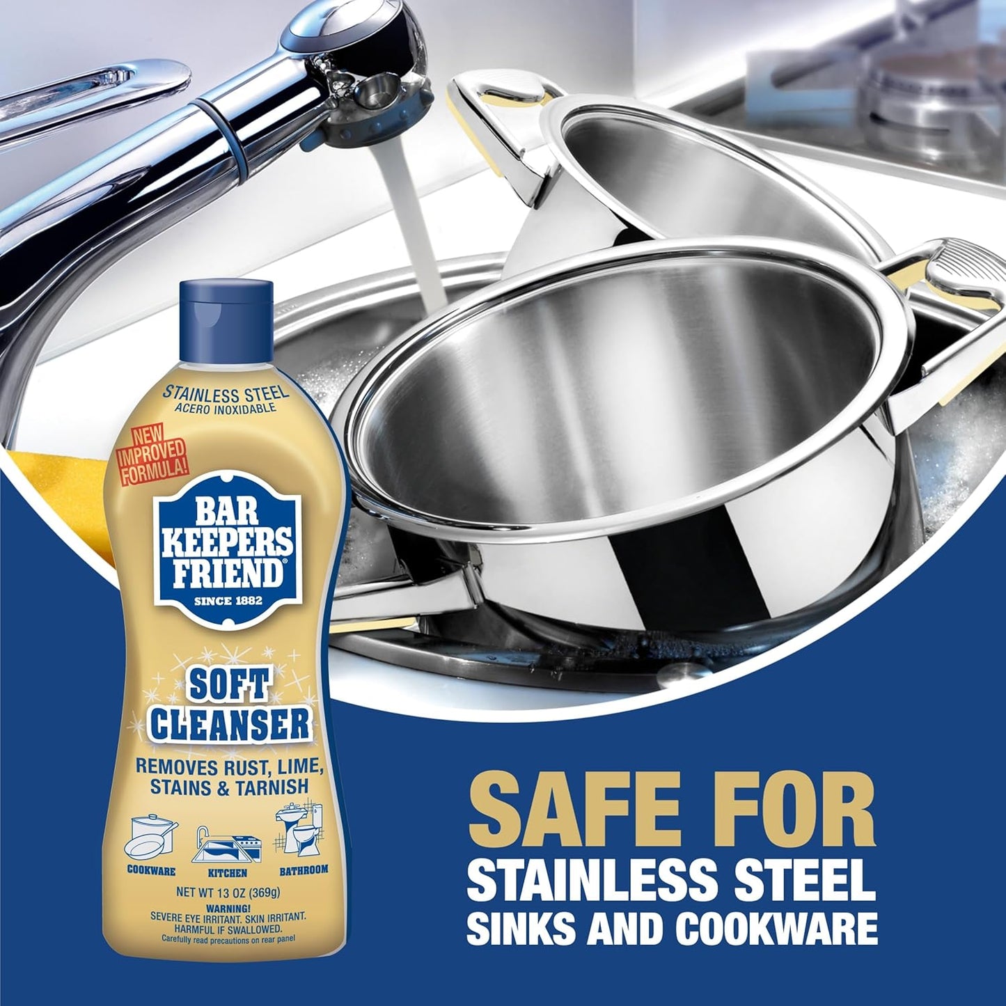 Bar Keepers Friend Soft Cleanser Liquid, 13 oz x 2, Multipurpose Surface Cleaner, Soap Scum & Grease from Stainless Steel & More