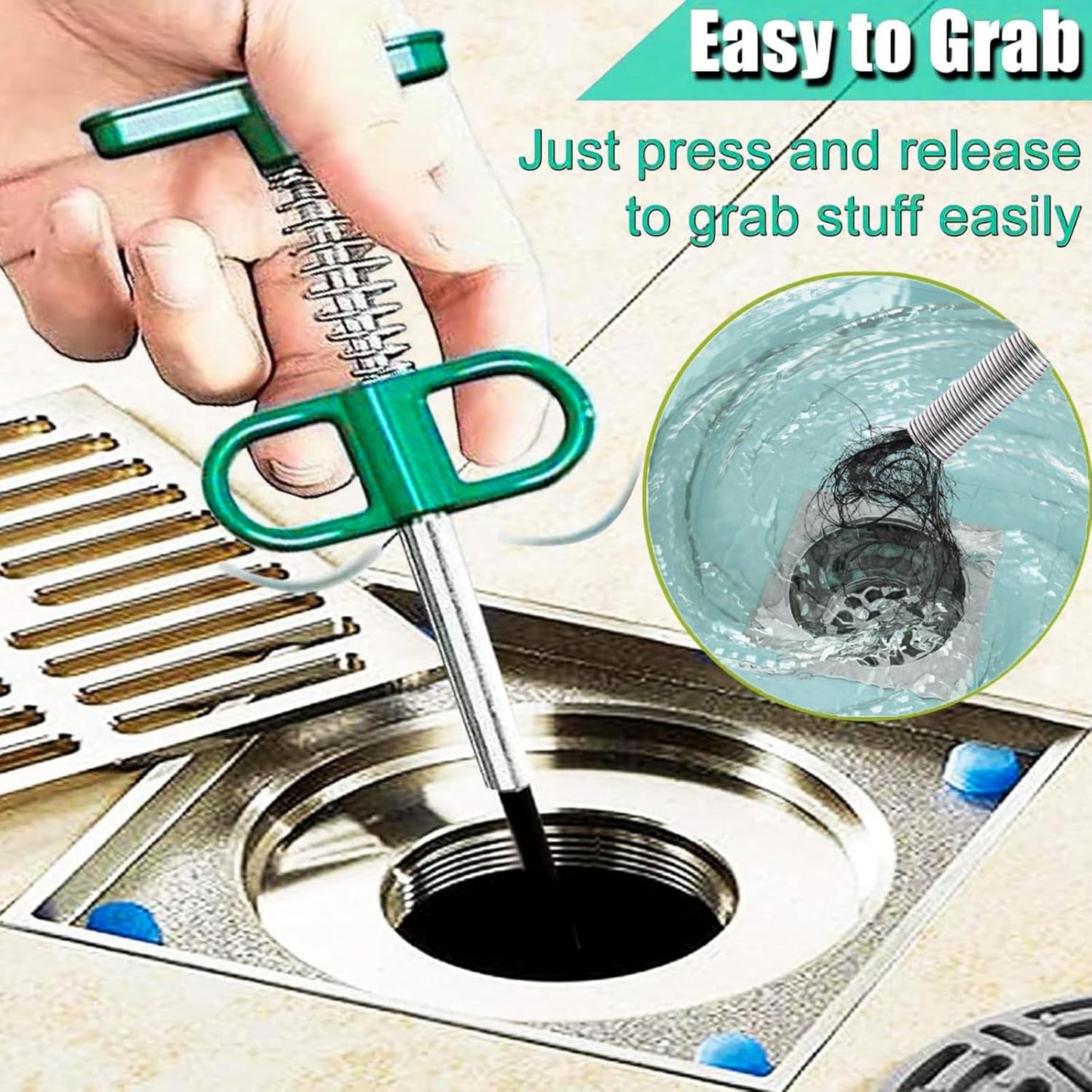 76 inch Drain Snake,Drain Clog Remover - Flexible Grabber Claw Pick Up Reacher Tool for Home Sink, Bathroom Tub,Drain, Toilet, Tight Spaces