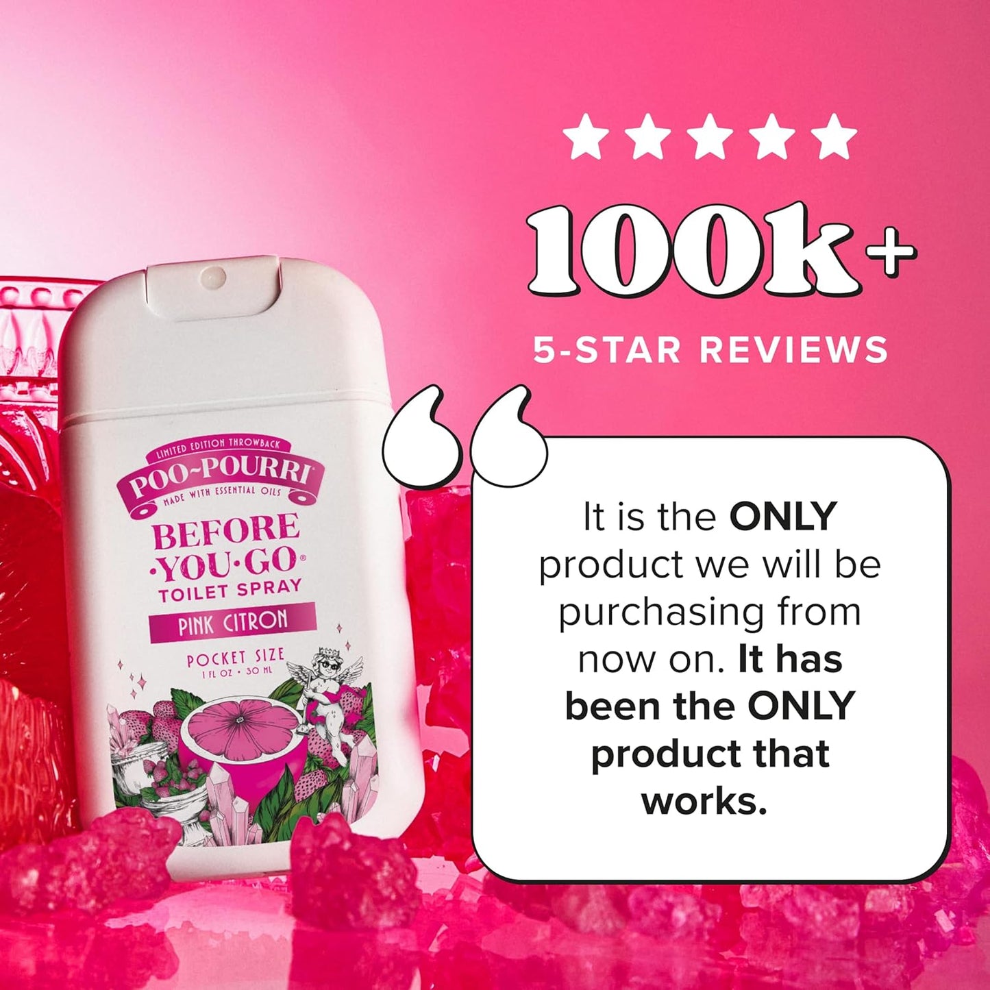Poo-Pourri Before-You-Go Toilet Spray, Pink Citron, 2 Fl Oz, Up to 100 Uses, Bathroom Odor Deodorizer with Essential Oils for Home or Work, Travel Essentials, TSA Approved Size