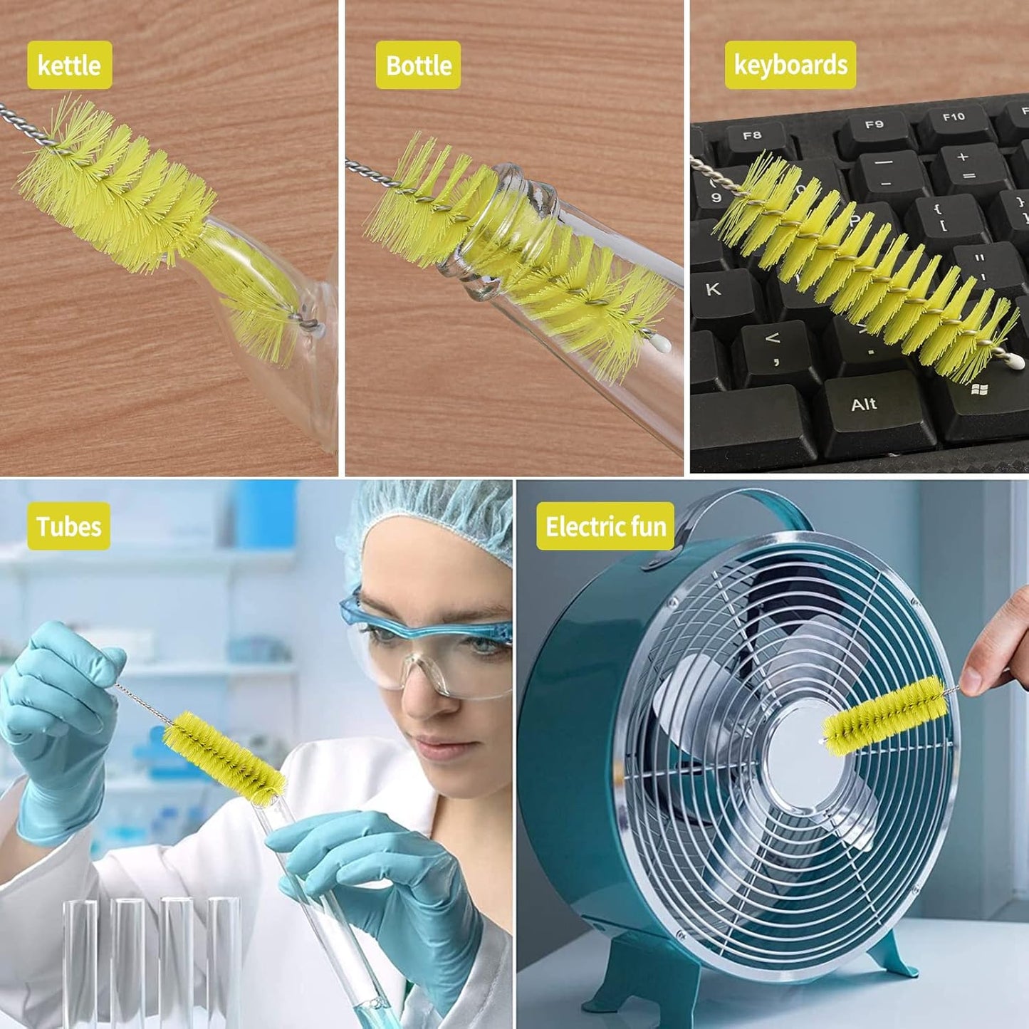 CiaraQ Bottle Cleaning Brushes, 8 Inch Nylon Tube Brush Set, Cleaner for Narrow Neck Bottles Cups with Hook, Set of 10pcs