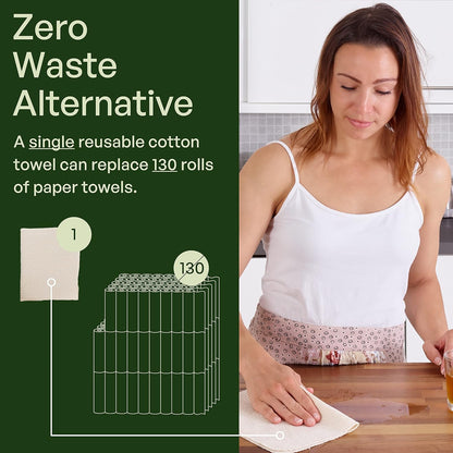 mioeco 20 Pack Reusable Kitchen Paper Towels Washable - Super Absorbent Natural unPaper Towels - Natural Cotton - Reusable, Paperless Kitchen Dish Cloths - 100% Organic