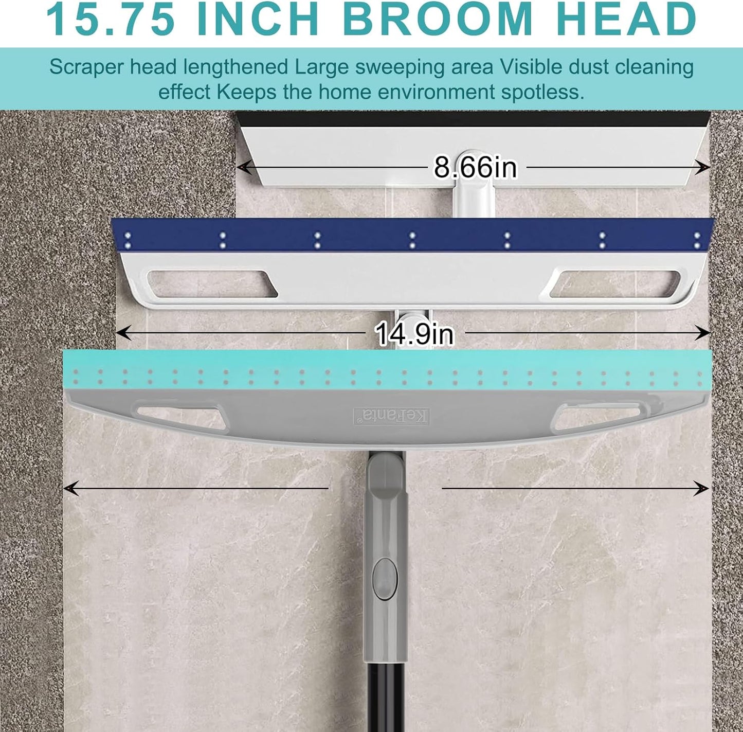 Rubber Broom Carpet Rake for Pet Hair Removal, Fur Remover Broom with 59" Telescoping Long Handle, Pet Hair Broom with Squeegee for Carpet, Hardwood Floor, Tile