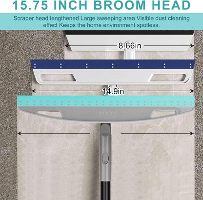 Rubber Broom Carpet Rake for Pet Hair Removal, Fur Remover Broom with 59" Telescoping Long Handle, Pet Hair Broom with Squeegee for Carpet, Hardwood Floor, Tile