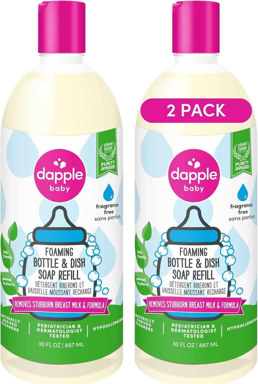 Dapple Baby Fragrance-Free Foaming Baby Bottle & Dish Soap - 13 fl oz - Cleans Bottles, Sippy Cups, Pacifiers, Breast Pumps, & More - Gently Removes Milk Film & Odors - Fragrance Free