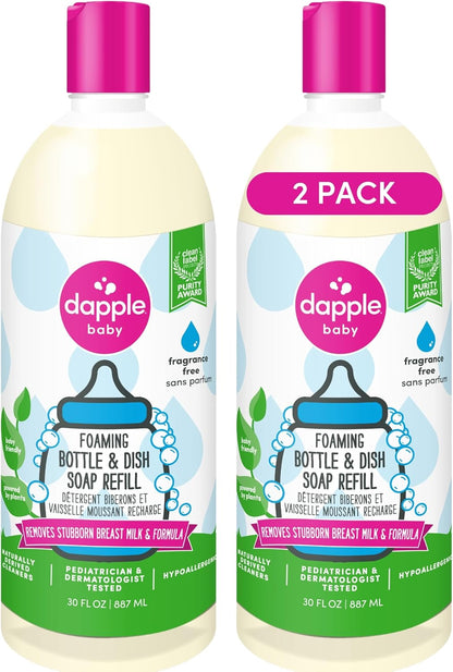 Dapple Baby Fragrance-Free Foaming Baby Bottle & Dish Soap - 13 fl oz - Cleans Bottles, Sippy Cups, Pacifiers, Breast Pumps, & More - Gently Removes Milk Film & Odors - Fragrance Free