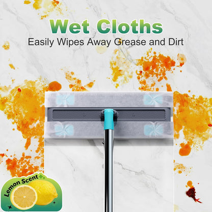 JOYMOOP Sweeper Mop Kit for Floor Cleaning, 36 Pcs Dry Cloth Refills (Unscented) + 6 Pcs Wet Cloth Refills (Lemon Scent) – Wet and Dry Mop for Pet Hair and Dust, Turquoise-Cyan + Muted Grey