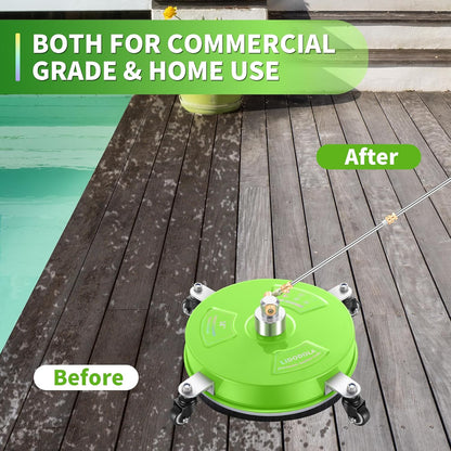 14" Pressure Washer Surface Cleaner with 4 Wheels - Stainless Steel Surface Cleaner for Pressure Washer Attachment for Concrete, Patio, Sidewalk, Deck and Driveways - PWS14