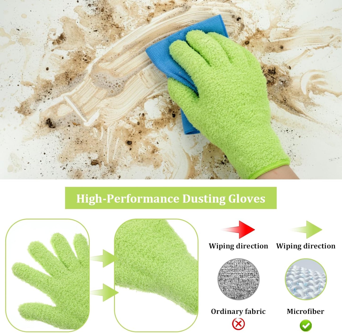 Abeillo Microfiber Gloves for Plants Dusting Cleaning, Reusable Washable Cleaning Gloves Mittens House Cars Blinds Dusting