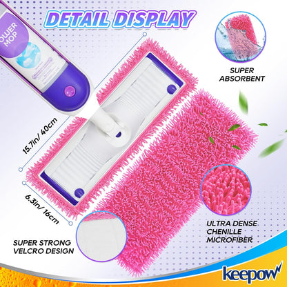 KEEPOW Reusable Microfiber Mop Pads Compatible with Swiffer PowerMop 4 Pack, Power Mop Pads Refills for 13 ''-15 '' Spray Mop, Machine Washable Pad Replacement for Multi-Surface Floor Cleaning