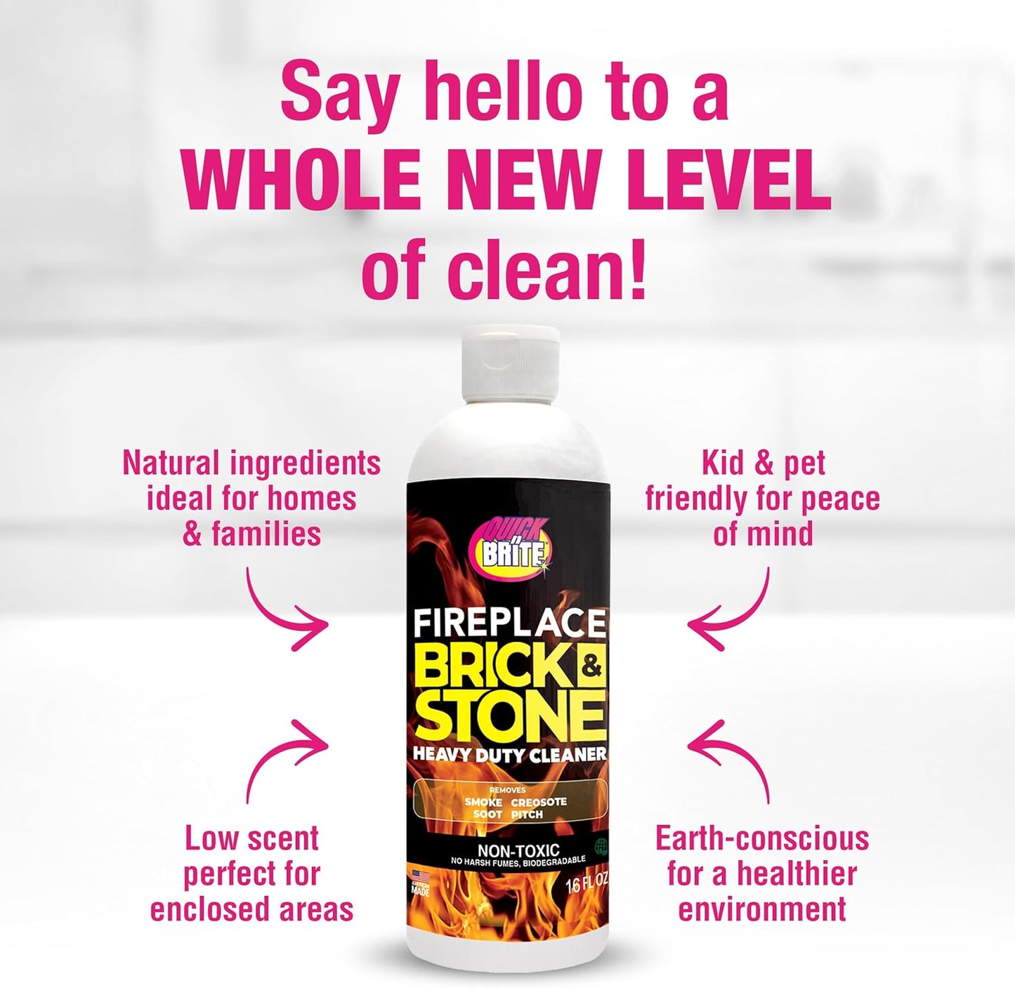 Quick 'n Brite Fireplace Gel Cleaner for Brick, Stone, Rock, Tile, and Marble, Nonabrasive Fireplace Cleaner, Made in the USA, 16 oz