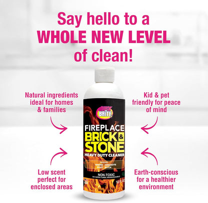 Quick 'n Brite Fireplace Gel Cleaner for Brick, Stone, Rock, Tile, and Marble, Nonabrasive Fireplace Cleaner, Made in the USA, 16 oz