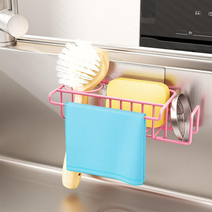 HapiRm 4 in 1 Kitchen Organizers and Storage, SUS304 Stainless Steel Brush Holder + Dish Cloth Hanger + Soap Rack + Sink Stopper Rack, No Drill Kitchen Essentials - Black