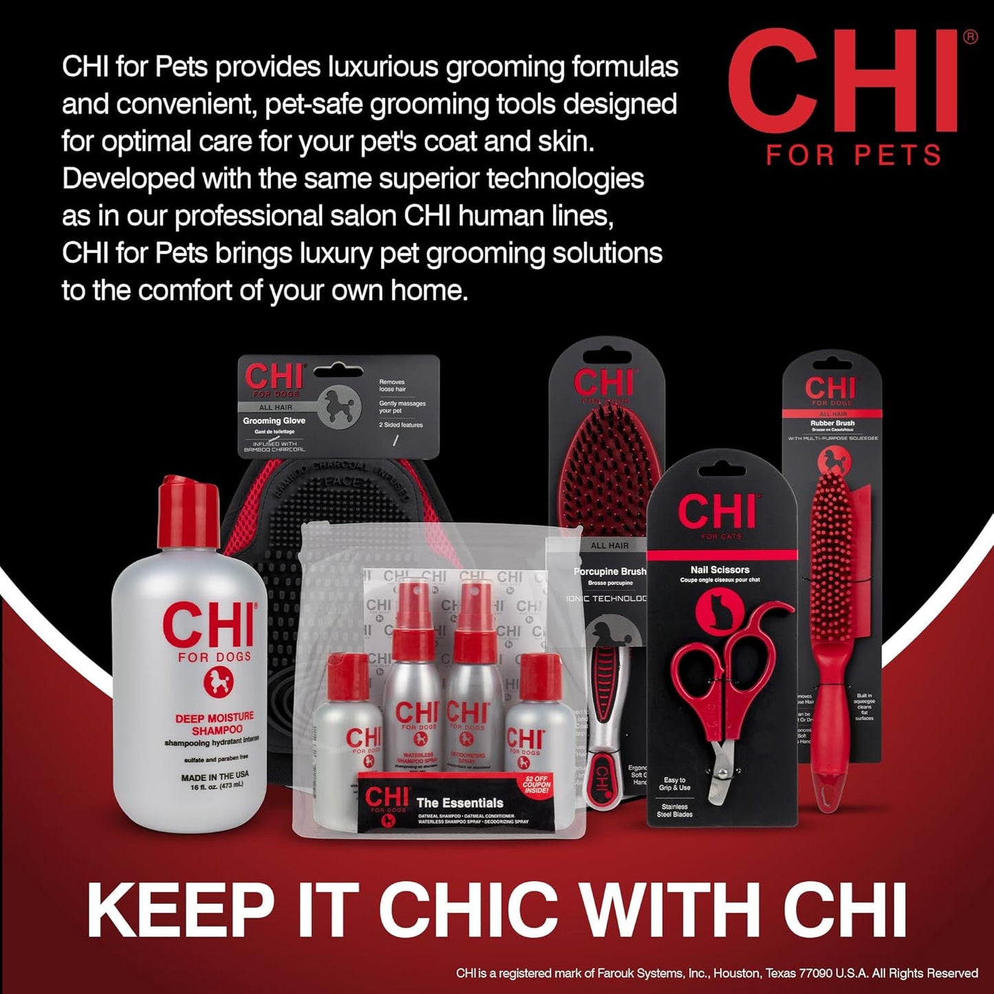 CHI for Dogs Rubber Fur Accumulator Brush, Dog Grooming Tool for Removing Loose Hair and Lint from Coats Furniture Clothing and Car Seats, Flexible Rubber Bristles, Easy Clean Grooming Brush