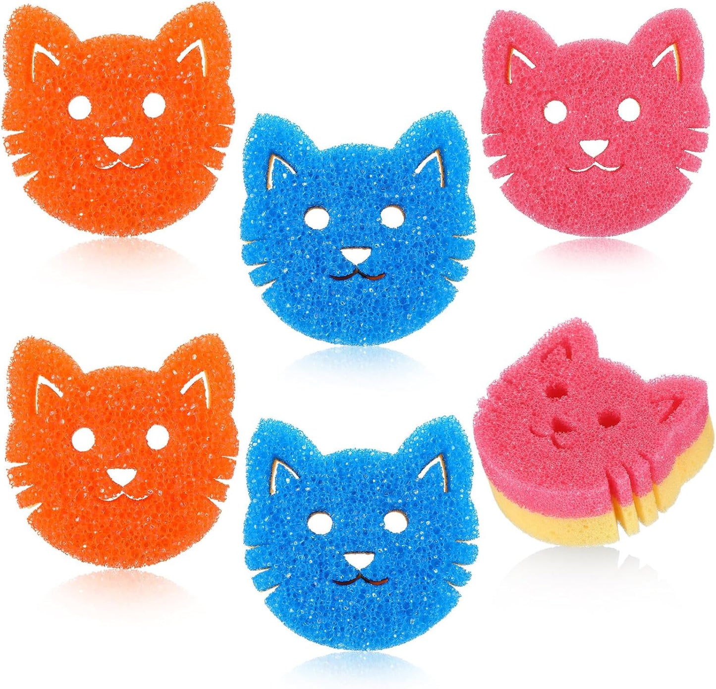 FillTouch 6 Pcs Dog Dual Sided Scrub Sponge Cleaning Sponges Cute Temperature Sensitive Dish Sponges for Washing Dishes Non Scratch Household Multi Use Sponges Scrubber for Kitchen, 3 Colors