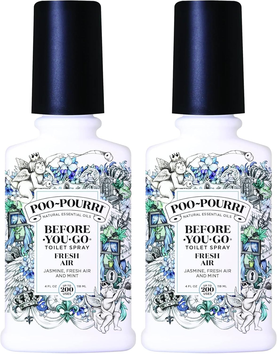 Poo-Pourri Before-You-Go Toilet Spray, Fresh Air, 4 Fl Oz, Up to 200 Uses, Bathroom Odor Deodorizer , Plant-Based with Essential Oils, for Home or Work, Jasmine, Fresh Air and Mint Scent