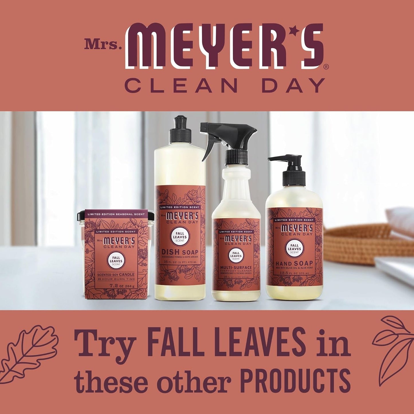 MRS. MEYER'S CLEAN DAY Multi-Surface Everyday Cleaner, Fall Leaves Scent, 16 Fl Oz Bottle