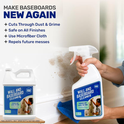 Gentle Wall & Baseboard Cleaner - Safe for Painted Walls & Trim | Non-Toxic, No-Rinse Spray | Anti-Resoil, Streak-Free Finish for Everyday Cleaning | 32 oz (1 Quart) | Made in USA