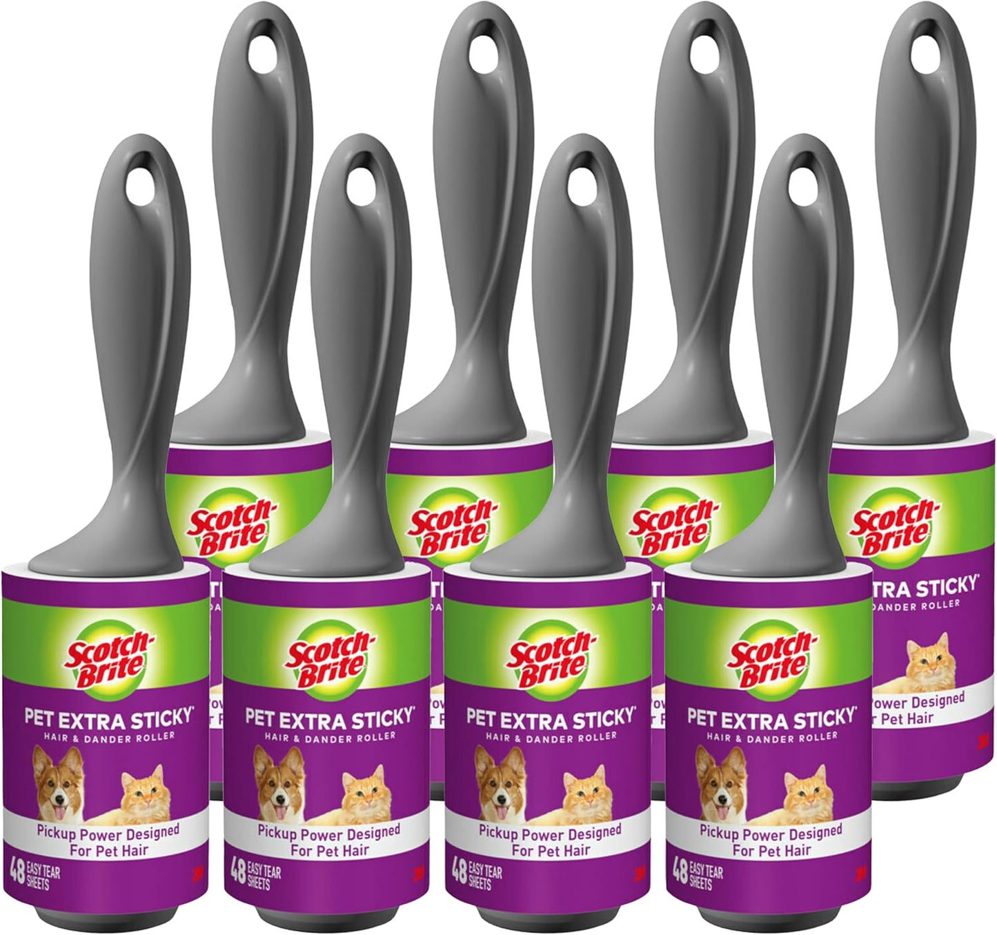 Scotch-Brite Pet Hair Pickup Extra Sticky Lint Roller, Designed for Removing Fur + Fluff on Couches, Clothes, Dog and Cat Beds, & More, 4 Pack, 192 Easy-Tear Adhesive Sheets Total