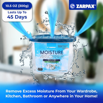 ZARPAX Moisture Absorber Activated Charcoal 10.5 oz/300g | Removes Moisture, Damp, Humidity & Odors | Odor Absorber | Moisture Trap for Bathroom, Closet, Kitchen & Small Spaces | Set of 6