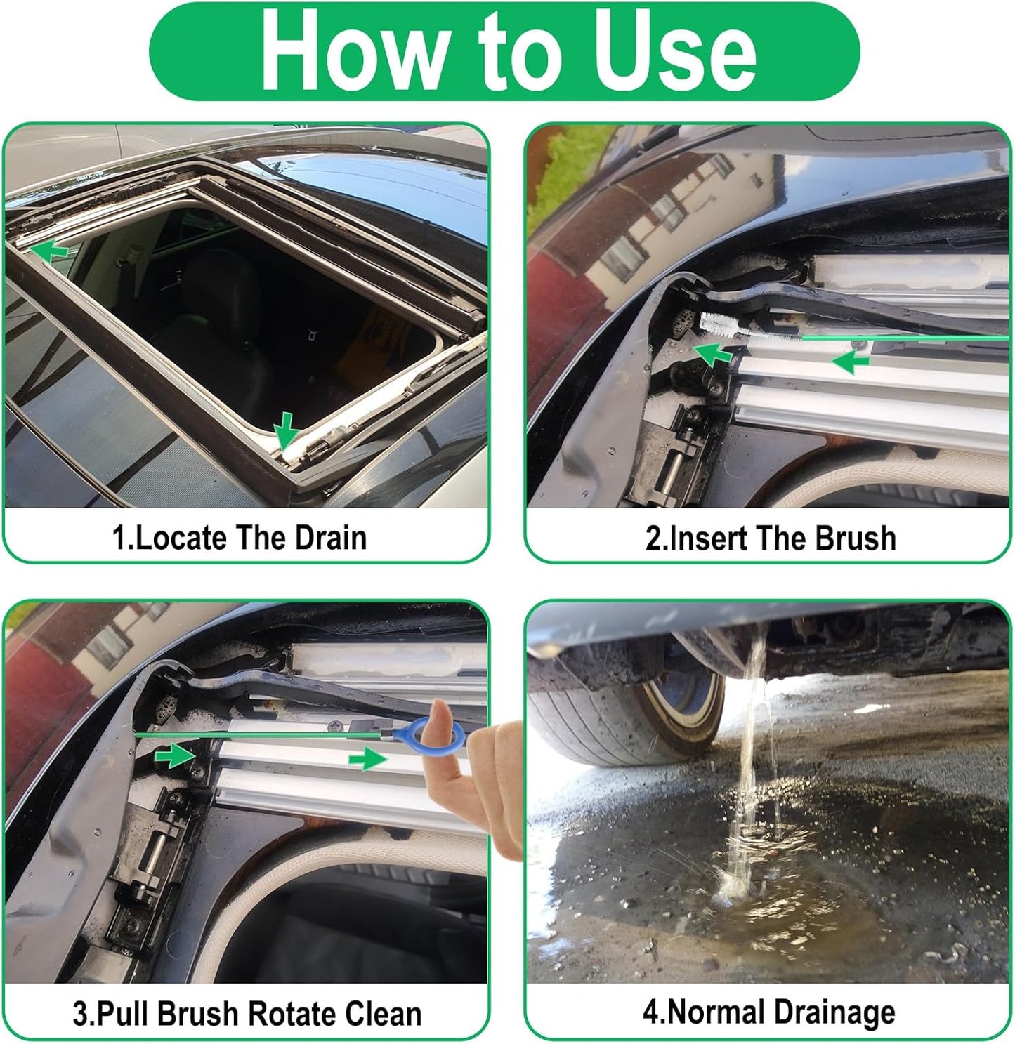 ecocstm Auto Sunroof Drain Cleaning Tool, 120 Inch Flexible Drain Brush, Sunroof Drain Cleaner with Pipe Cleaning Brush, Syringe Hose and Crevice Brush, Cleaning Tool for Drains, Sewers, Windshields