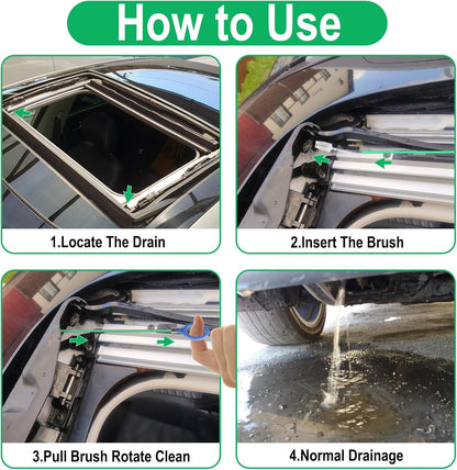 ecocstm Auto Sunroof Drain Cleaning Tool, 120 Inch Flexible Drain Brush, Sunroof Drain Cleaner with Pipe Cleaning Brush, Syringe Hose and Crevice Brush, Cleaning Tool for Drains, Sewers, Windshields