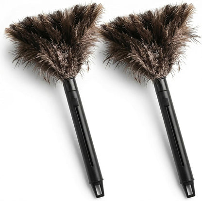 Goaste 2 Pack Ostrich Feather Duster, 15 Inch Fluffy Natural Feather Duster, Soft-Feather Mopping with Plastic Handle, Extensible Ostrich Feather Cleaning Supplies for Keyboard, Home, Car, Office