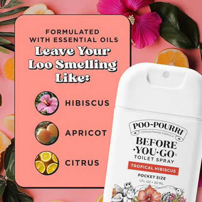 Poo-Pourri Before-You-Go Pocket Toilet Spray, Travel Essentials, Tropical Hibiscus, 1 Fl Oz, Up to 50 Uses, On-The-Go Bathroom Odor Deodorizer with Essential Oils, TSA Approved Size, Hibiscus, Apricot