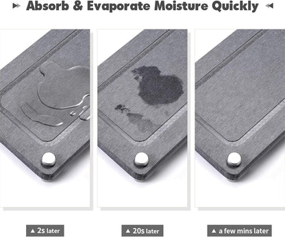 Kitchen Sink Caddy Water Absorbing Stone Tray For Sink, Diatomite Bathroom Countertop Tray Organizer, Faucet Stone Drying Mat Coaster Soap Dish Sponge Dispenser Holder (Grey)