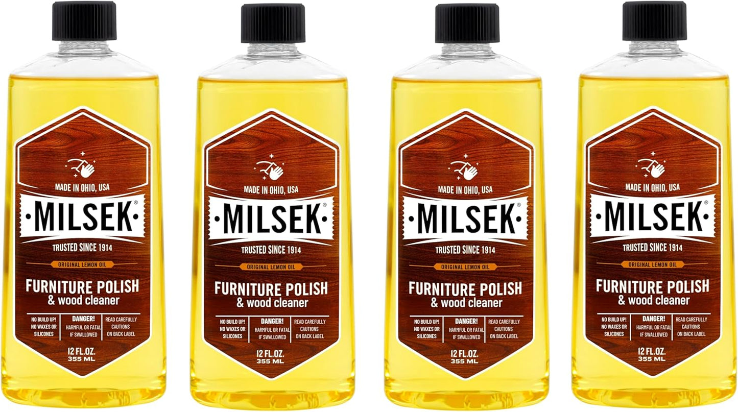 Milsek Furniture Polish and Wood Cleaner with Lemon Oil - Multipurpose Solution for Home Improvement from Hardwood Floors to Kitchen Cabinets - 12 Fl Oz (Pack of 1)
